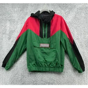 Forever 21 Men's Medium Pullover Jacket Hooded 1/2 Zip Front‎ Pocket Color Block